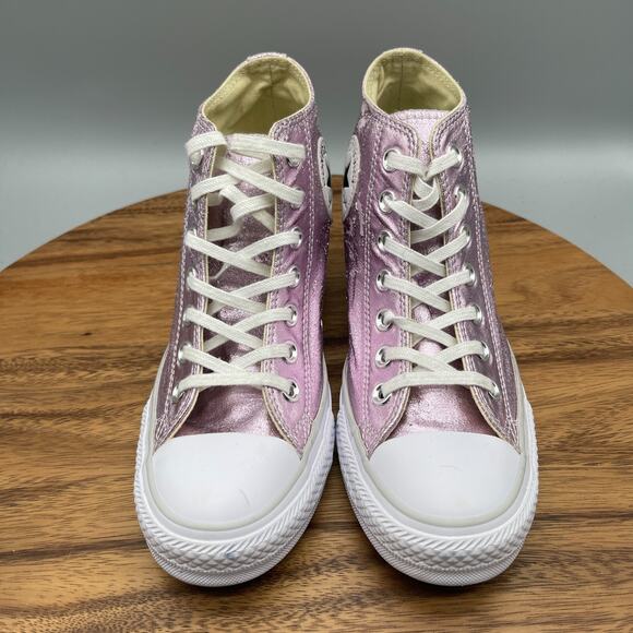 Converse CTAS Lux Mid Womens Size 7 Barely Fuchsia Metallic Hidden Wedge Sneaker - Picture 2 of 8